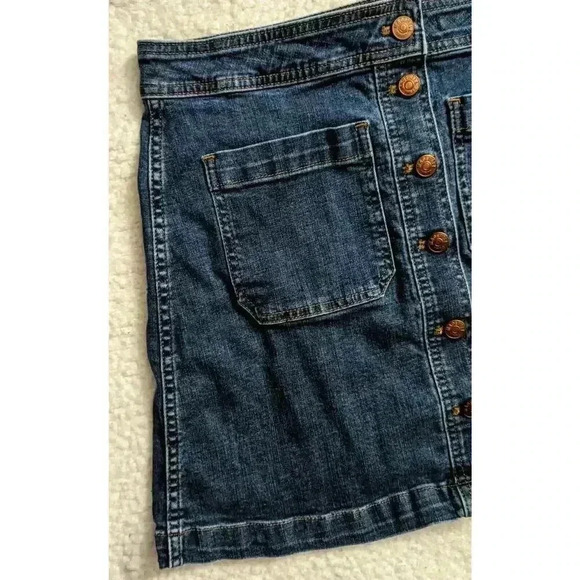 Madewell Dark Wash Denim Mini Skirt Button Front A-Line Cotton Stretch Size 10 - Picture 5 of 12
